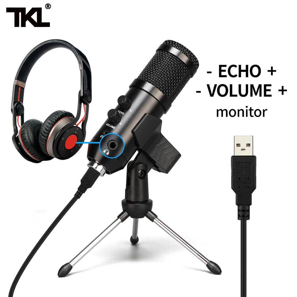 

TKL USB Microphone Podcast Condenser Microphone Professional PC Streaming Uni-directional Mics Kit for Game Recording YouTube