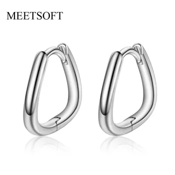 

MEETSOFT 925 Sterling Silver Prevent Allergy Hoop Earrings for Women Trendy Small Irregular Circle Jewelry Gift