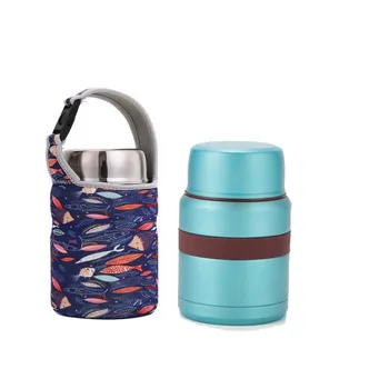 

lock bag thermos food container 350ml soup jar inox spoon lid cup portable pouch colorful bag outside school