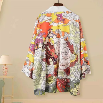 

2020 Ukiyo-e Japanese retro half sleeves couple Harajuku style loose shirt kimono jacket cardigan robe