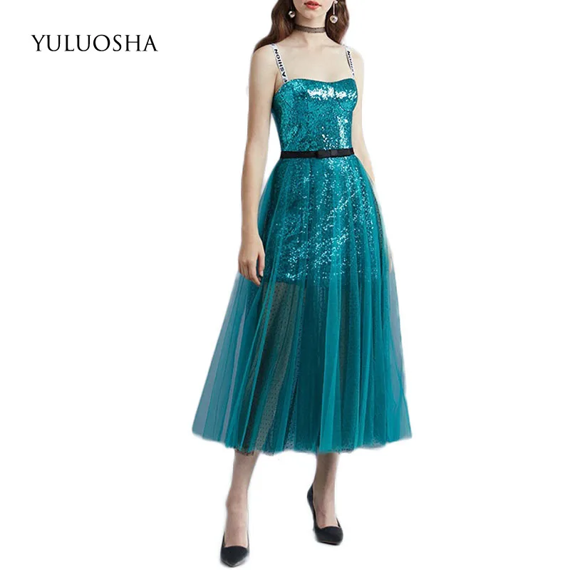 YULUOSHA Fashion Sexy Evening Dresses Strapless Sleeveless Spaghetti Straps Tea-Length Party Prom Formal Gowns Robe De Soiree | Свадьбы и