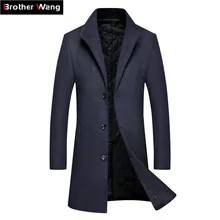 Осенне-зимнее Новое мужское теплое шерстяное пальто Модная Повседневная Толстая Длинная Куртка мужская брендовая черная, красная, темно-синяя, серая