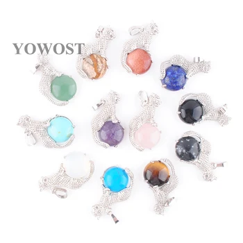 

Wholesale 10Pcs Animal Leopard Amulet Pendants for Necklace women Jewelry Party Gift Natural Stone Round Bead Lapis Opal IBN373