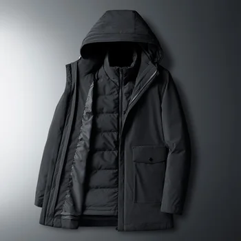 

SHAN BAO classic two-piece suit thick warm men's winter hooded down jacket brand clothing luxury high-quality casual long coat