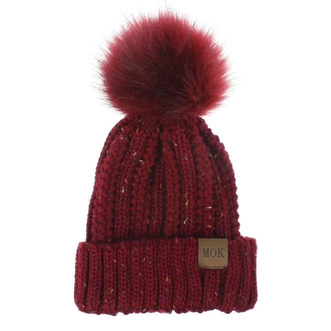 Wine pompom -Multi Новинка, модные шапки Skullies Beanies, зимние шапки для женщин, толстая вязаная теплая шапка, женская меховая шапка с помпонами, шапка для девочек - Цвет: Wine pompom -Multi