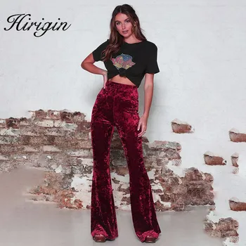 

Autumn Winter Velvet Long Flare Pants Women Korean Streetwear Sexy High Waist Trousers Casual Velour Red Black Bell Bottom Pants