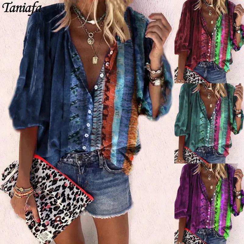 

Tanifa 2020 Fashion Floral Print Shirts Women V Neck Long Sleeve Button Tops Casual Loose Plus Size Button-up Shirts Blouse