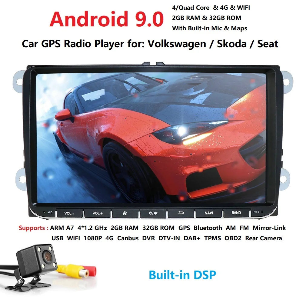 Clearance android9.0 car no dvd player for VW polo golf passat tiguan skoda yeti superb rapid for skoda gps navi fm am 1080p 3