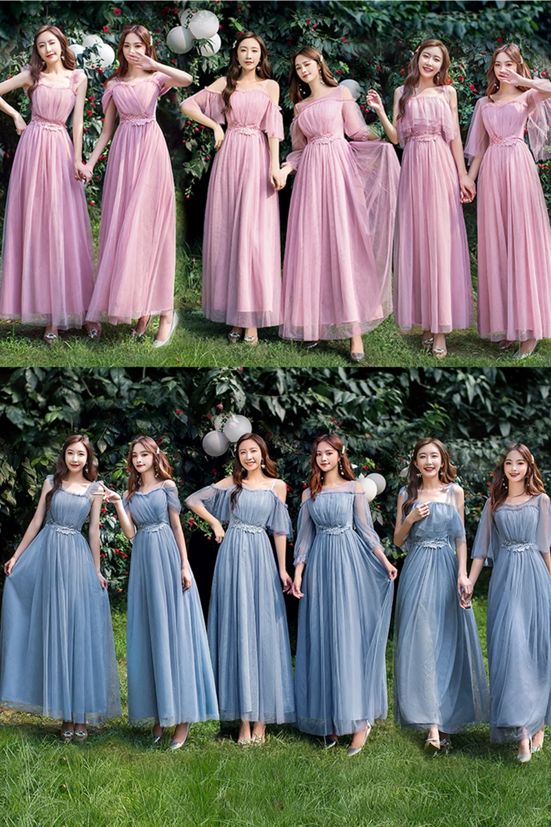 Vestidos largos de dama de honor para de honor, Vestidos de invitados de boda, trajes de graduación de talla grande 2 16, rosa, gris y azul, dulce recuerdo, 2020|Vestidos para