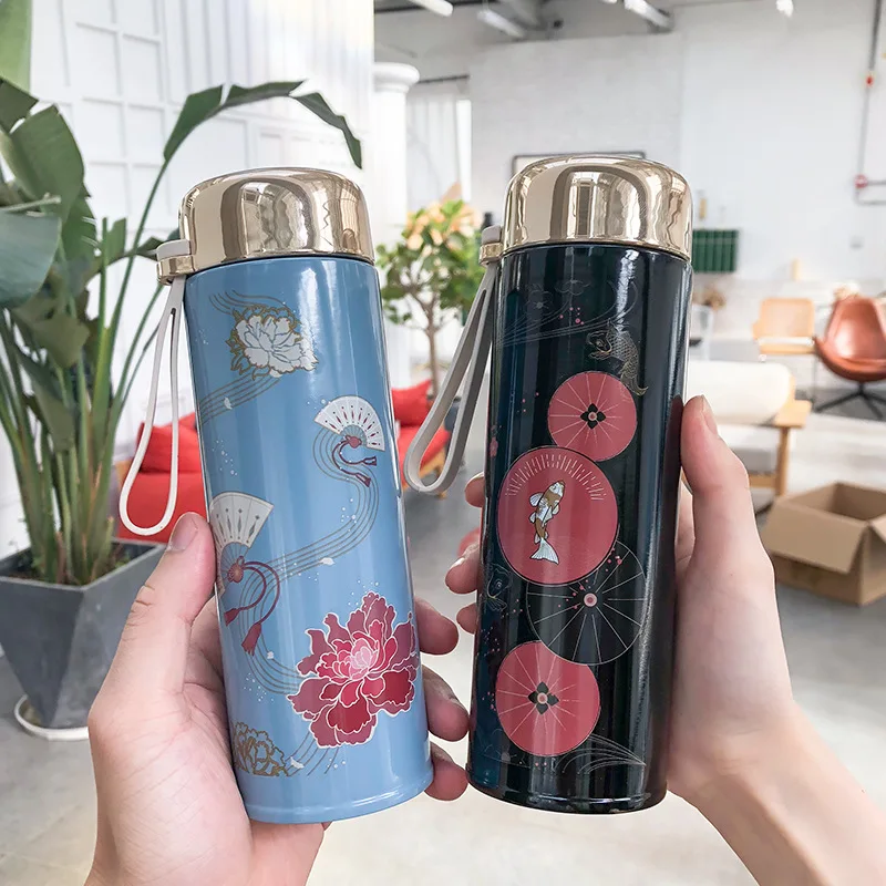 

Chinese Retro Style Thermos Tea Vacuum Flask With Filter Stainless Steel 304 Thermal Cup Coffee Mug Office Business Water Bottle