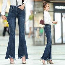 Zogaa Женские повседневные зауженные джинсы Стрейчевые джинсы со средней талией негабаритные длинные клеши светло-голубые брюки для женщин