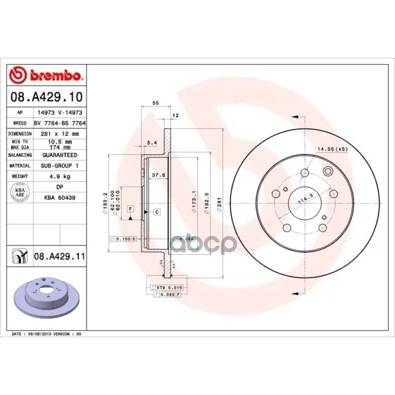 Диск Тормозной Toyota: Rav 4 Iii 05- Brembo арт. 08.A429.10