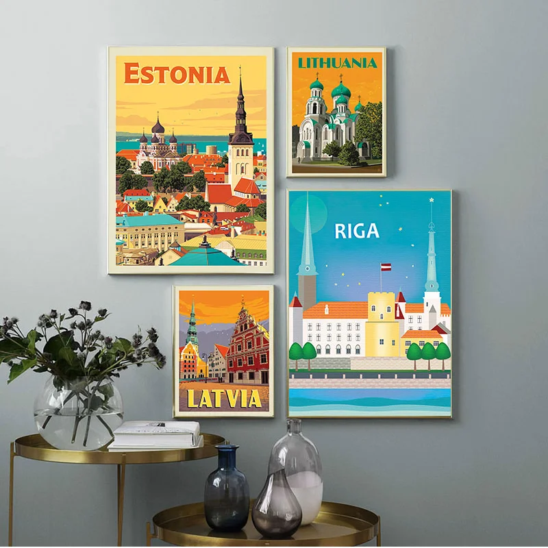 Canvas Paintings Estonia Lithuania Latvia Riga Tallinn Travel Vintage Pictures Posters Coated Wall Art Sticker Home Decor Gift | Дом и сад