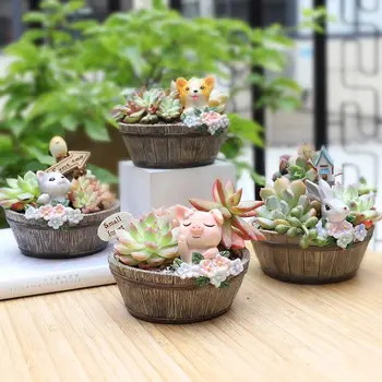 

OOTDTY Small Animal Cartoon Painting Resin Flower Pot Plant Container Flower Pot Plant Pot Planter Home Office Decorative Pots