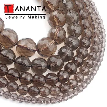 

Faceted Smoky Quartzs Stone Beads 4 6 8 10 12mm Round Loose Glass Beads For Jewelry Making DIY Women Bracelet Necklace 15 Inch