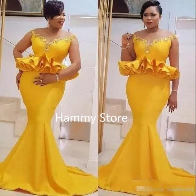 

Mermaid Evening Dress Plus Size Ruffles Sexy Evening Dresses Long abendkleider abiye robe de soiree Prom Gowns