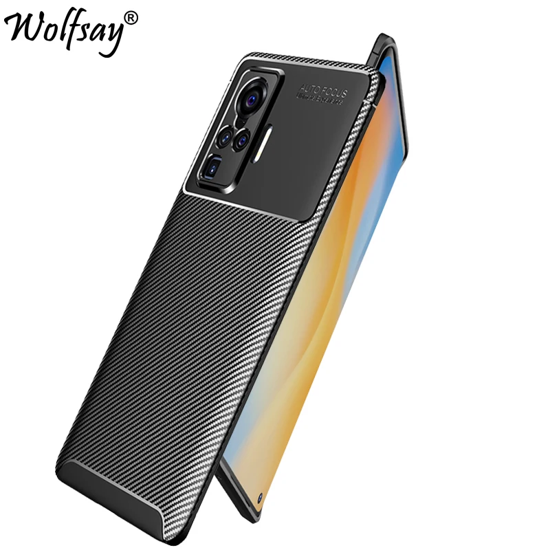 Чехол бампер для Vivo X50 Pro Силиконовый противоударный чехол из углеродного волокна