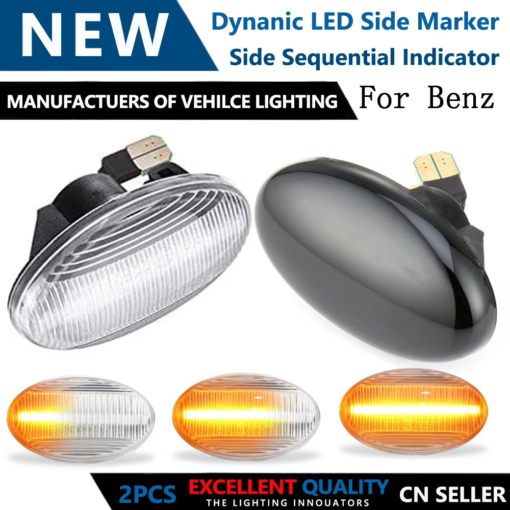 

2pcs Dynamic LED Car Side Marker Lights Repeater Signal Lights For Mercedes Benz Smart W450 W452 A-Class W168 Vito W639 W447