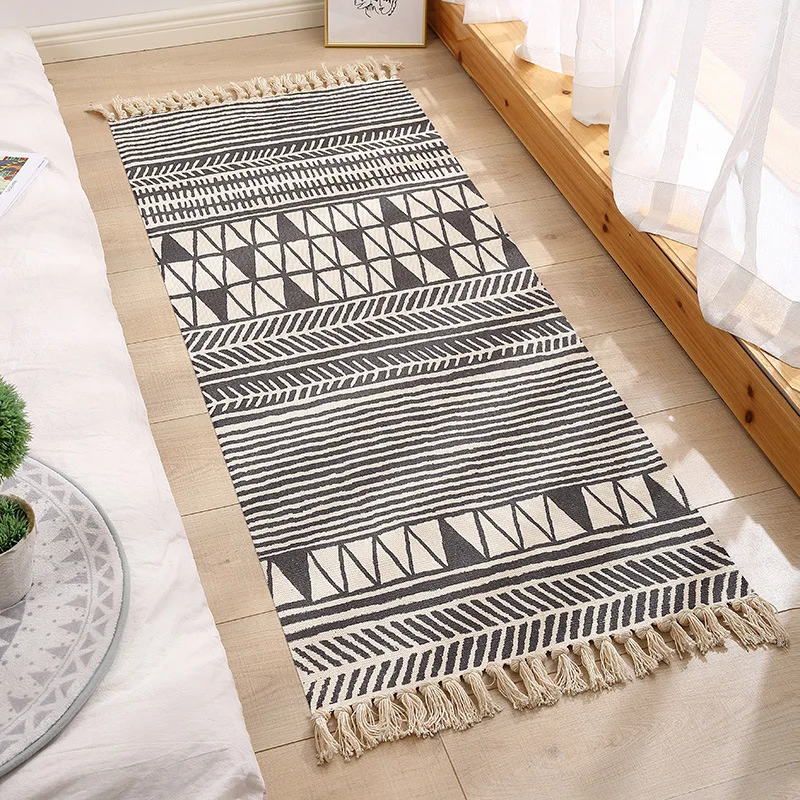 vintageキルティングガウンTORO ヘイトアンドアシュバリー kalma Retro Bohemian Hand Woven Cotton Linen Carpet Tassel Rug