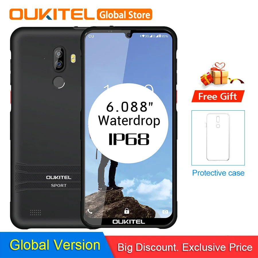 OUKITEL Y1000 6 088 &quotHD Android 9 0 IP68 в виде капли воды 19 5: MT6580P 2 Гб оперативной памяти 32