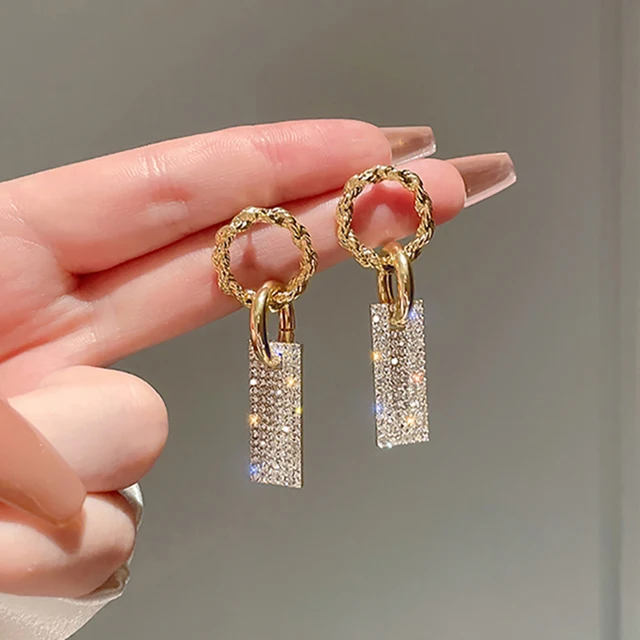 New Trendy Luxury Square Crystal Drop Earrings for Women Brilliant Gold Color Bridal Wedding Jewelry Female Dangle Earrings Gift 1