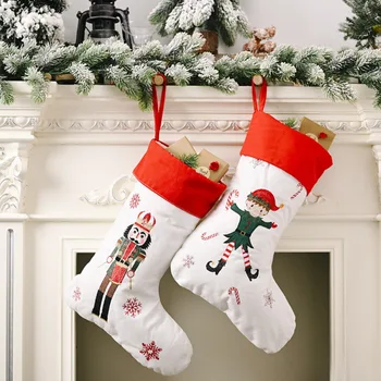 

Linen Christmas Stockings Christmas Tree Pendant Hanging Ornaments Snowflake Socks Candy Gift Bag Party New Year Gift Socks