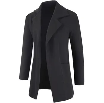 

Solid Color Men Blends Winter Single Breasted Lapel Neck Long Sleeve Men Coats Casual Loose Homme Outerwear