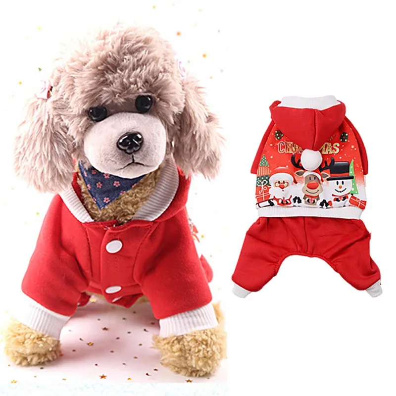 Рождественская Одежда для животных, теплые осенне-зимние толстовки с капюшоном, комбинезон, одежда, хлопковое пальто для собак, куртка, жилет