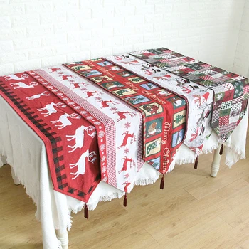 

Simanfei Christmas Table Runner Linen Printed Table Flag Christmas Decorations For Home Party Wedding Decor Festival Tablecloth