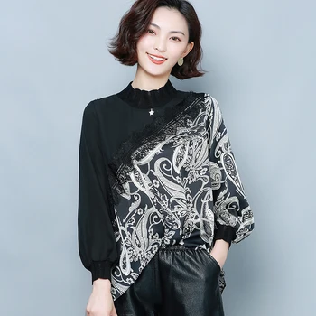 

COIGARSAM Korea Style blouse women New Spring Office Lady Patchwork Chiffon Loose blusas womens tops and blouses 201