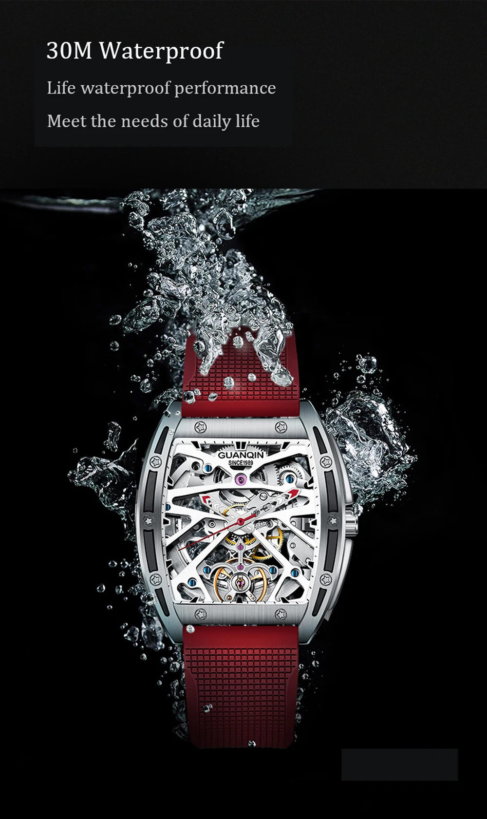 2021 New GUANQIN Tourbillon Men's Mechanical Watches Skeleton Luxury automatic watch for men Waterproof Clock man reloj hombre