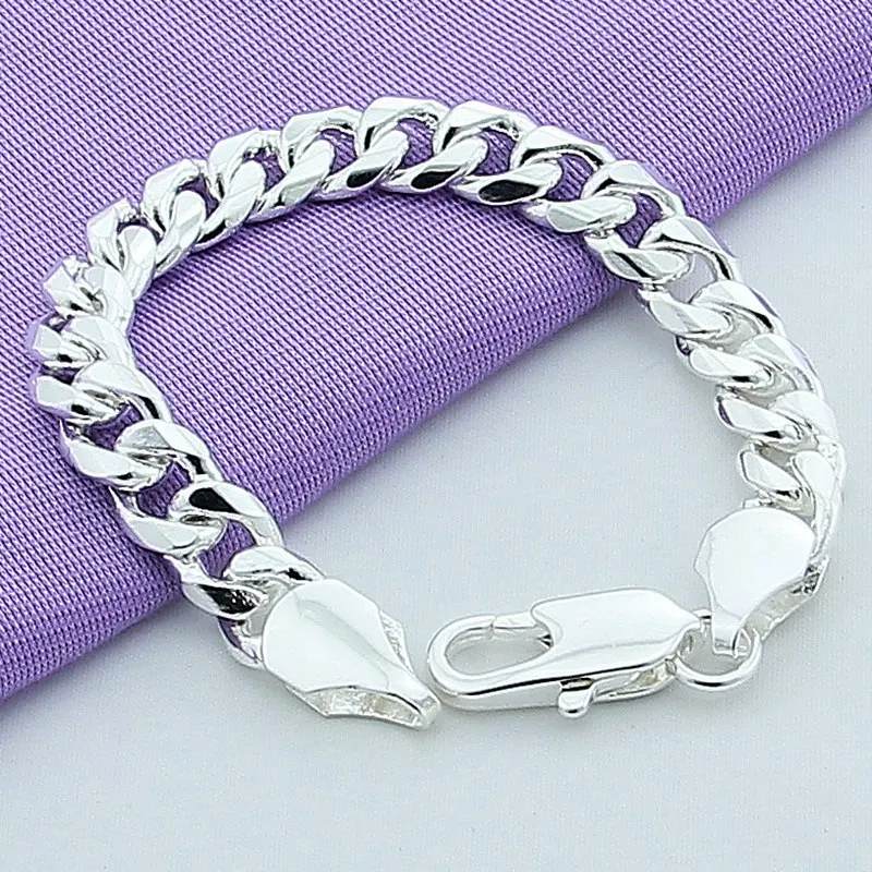 Высокое качество 10 мм мужской браслет серебро 925 ювелирные изделия классические звенья цепи браслет для мужчин ювелирные изделия
