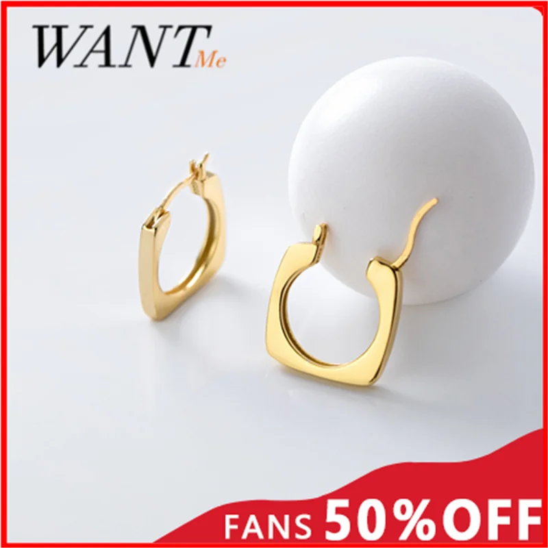 WANTME Fashion Minimalist Geometric Square Korean Style Stud Earrings for Women Real 925 Sterling Silver Chic Party Jewelry Gift | Украшения