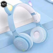  Luminous Headphones Headset Wireless Bluetooth Headset Cat Ears Trendy Cute Music Mobile Phone Computer with Microphone 