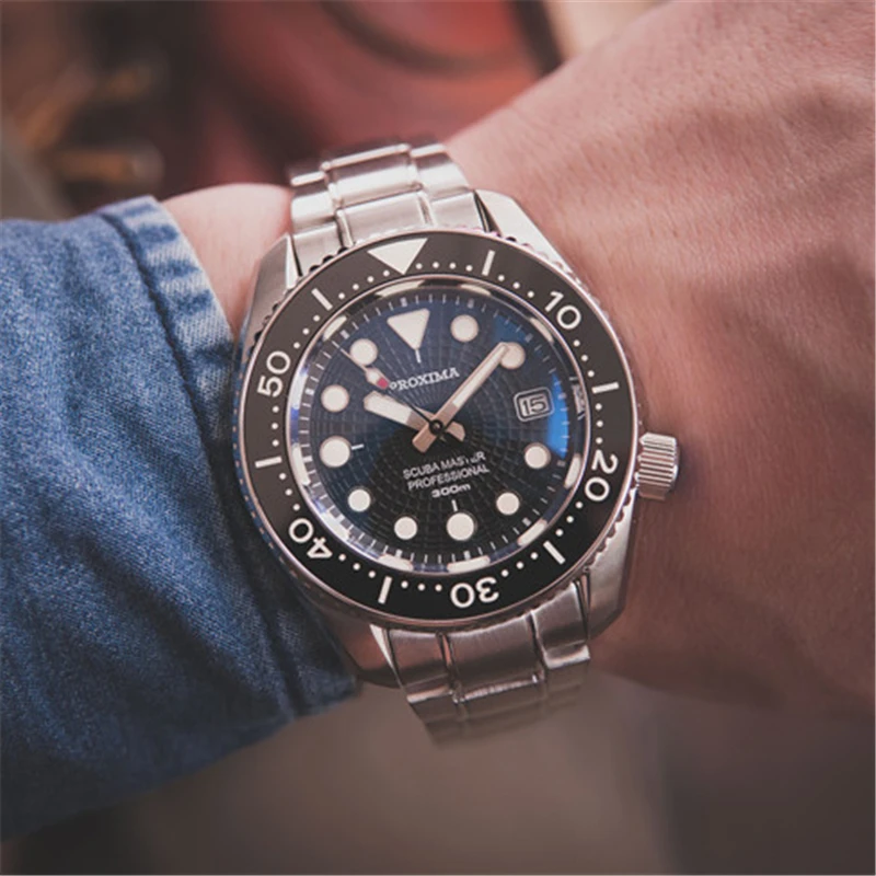 Proxima Mens Automatic Mechanical Watches Luxury Business Stainless Steel Waterproof WristWatch Men Fashion Clock C3 Diver Watch afbeelding