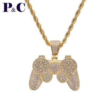 

Missfox Game Console Pendant Necklaces Creative Gold Chains Bling Men's Hip Hop Personality hot sales Jewelry