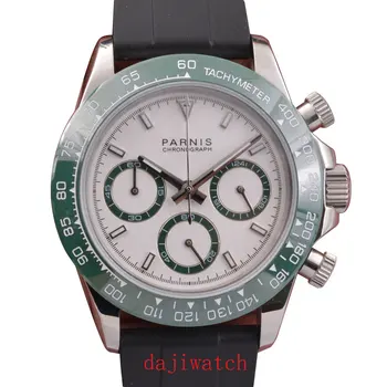 

Sapphire crystal 39mm PARNIS Japan quartz movement men's watch multi-function white dial green ceramic bezel men's watch