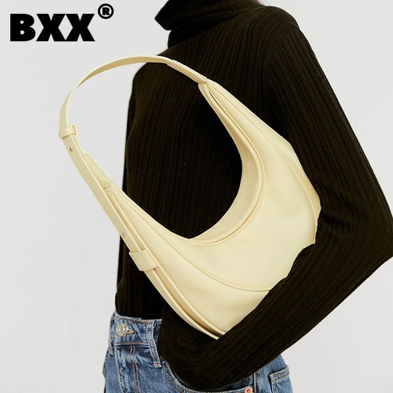 [BXX] Simple Solid Color PU Leather Saddle Bags For Women Summer Branded Shoulder Bag Trending Luxury Travel Hand HS520 | Багаж и сумки