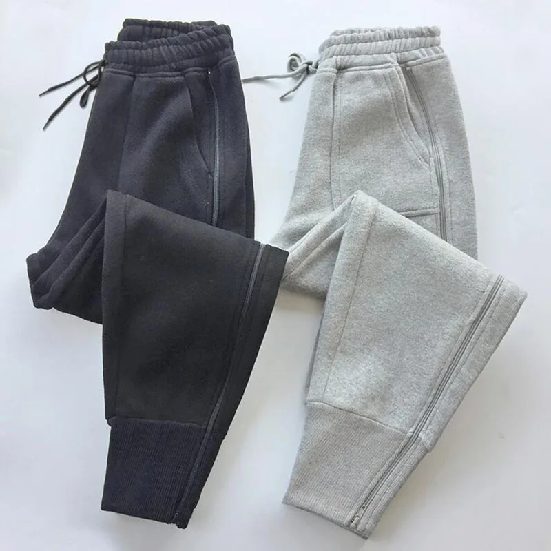 

Autumn Winter Gray Black Women Pants Female Cotton Casual Zipper Sweatpants Plus velvet Warm Harem Pants Loose Trousers