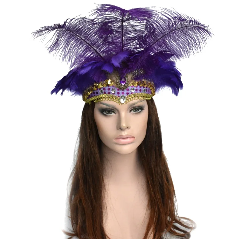 Belly dance headdress Halloween supplies dance performance feather headdress Christmas female headwear Props Feather for Lady