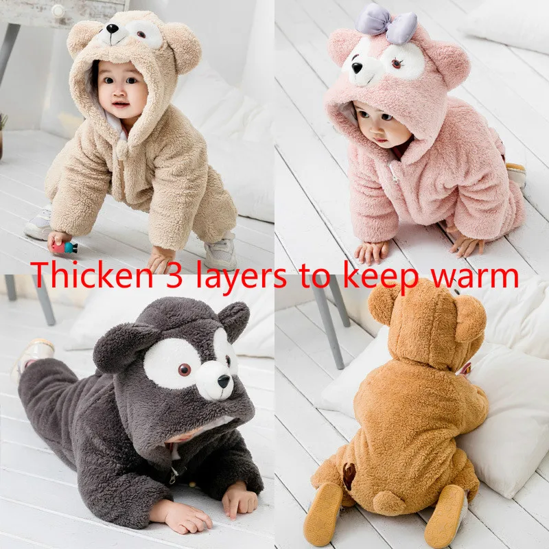 

Thicken Newborn Baby Winter Soft Hoodie Clothes Cute Teddy Bear Shape Climbing Spring Outwear Warm Rompers Pajamas Baby Jumpsuit