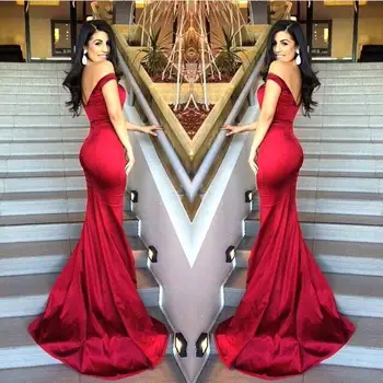 

Vestido de noiva Para Festa 2018 Red Mermaid Off The Shoulder Robe De Soire Formal prom Gown With Long Train bridesmaid dresses