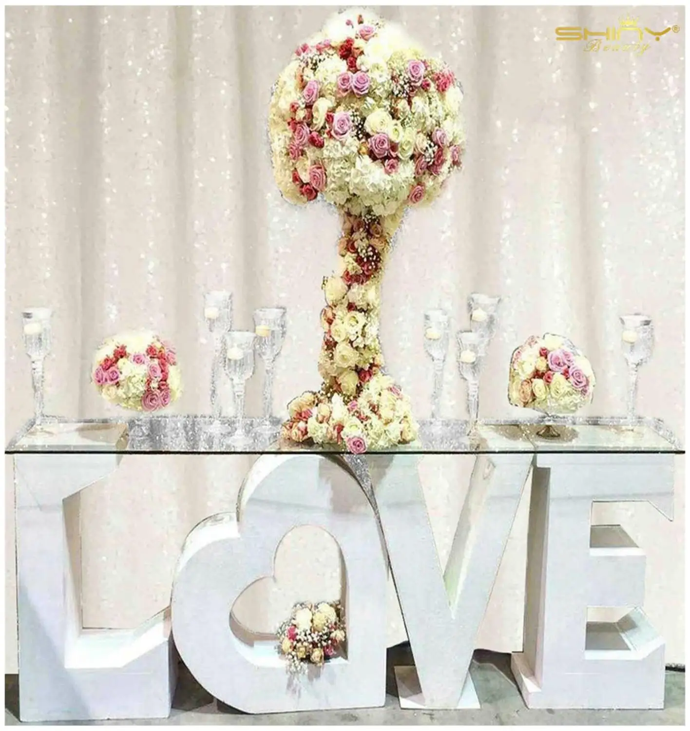 

Shinybeauty Sequin Curtains White Wedding Photo Backdrop Anniversaire Adulte Decoration-M190729