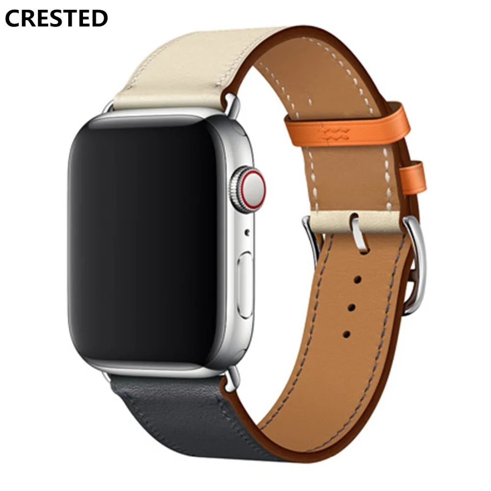 Хохлатая один тур кожаный ремешок для наручных часов Apple Watch, версии 5 4 44 мм 40 мм браслет наручных часов iwatch серии 3/2/1, 42 мм, 38 мм, версия кабели зарядных устройств с поясом