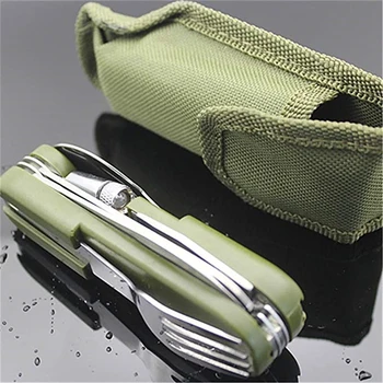

9 In 1 Folding Tableware With LED Light Outdoor Camping Fork / Spoon / Knife Stainless Steel Camping Multifunctional Tableware