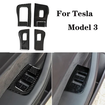 

6 Pcs For Tesla Model 3 Accessories Interior Window Switch Button Cover Trim Car Carbon Fiber Stickers