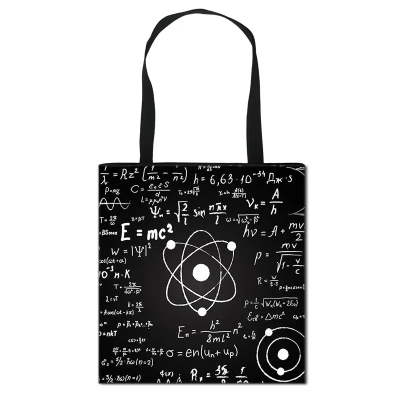 Cute Math Physics Formula Shoulder Bag Science Experiment Handbag Girls Canvas Totes Bag Women Large Capacity Shopping Bags 