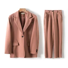 Ensemble Blazer et pantalon de garde pour femmes, veste à simple boutonnage OL, costume formel, pantalon plissé, printemps automne hiver, deux pièces 