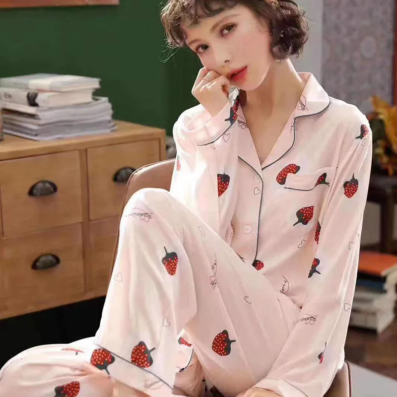 Sanderala Sexy Women Cotton Pajama Sets Lingerie Colorful Soft Print Female Underwear Nightgown Home Wear Kawaii Pajama