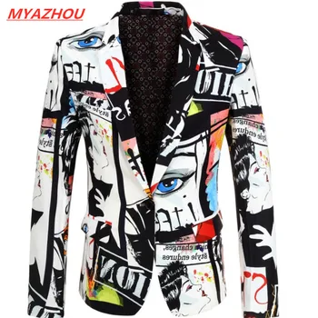 

Color Stripe Print Blazer Men 2019 New Fashion Designer Slim Suit Jacket Fashion Men Hip Hop Casual Blazer Men Singer Prom Coat